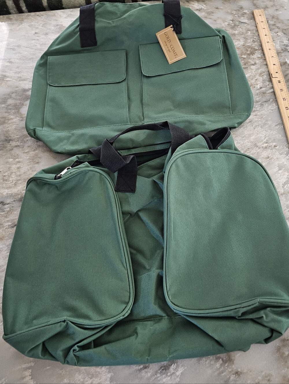 Gold Coast Green Canvas 2pc Travel Duffel Bag Set Overnight Multi Pocket